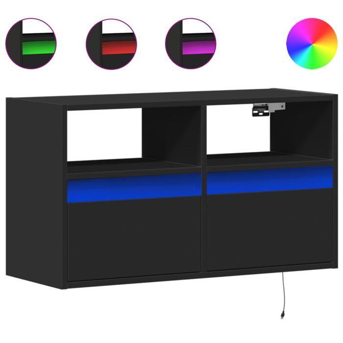 VidaXL Meuble TV mural avec lumières LED noir 80x31x45 cm 852328