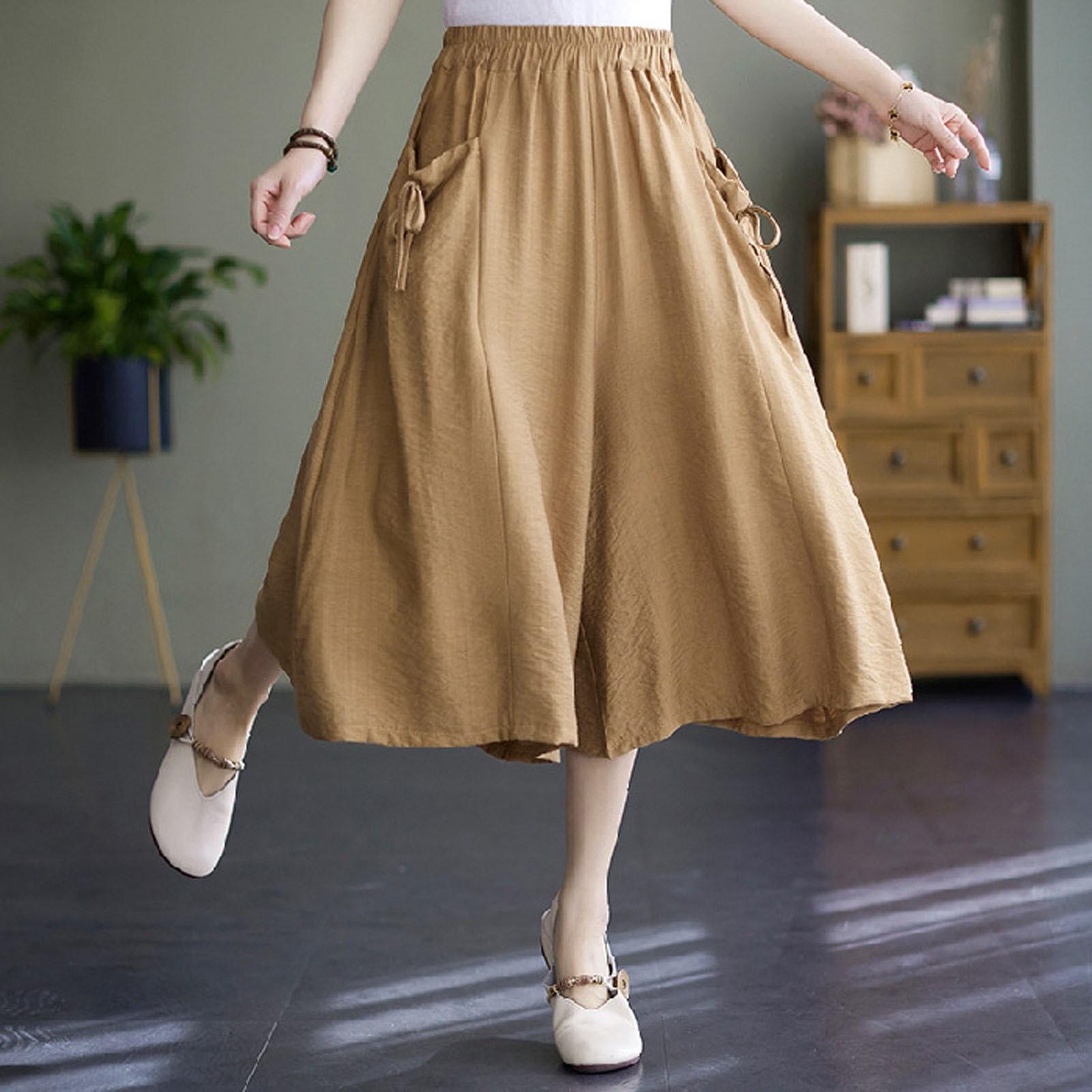 

Women s Loose Wide Leg Casual Color Elastic Waist Capris XL хакі