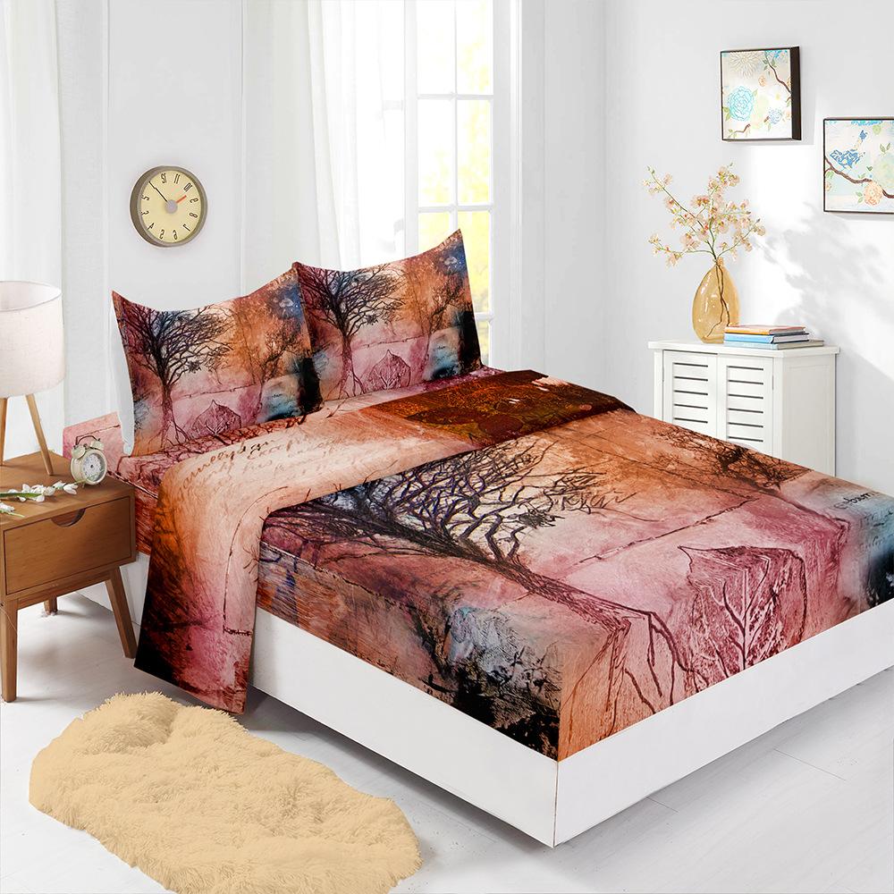 Four-Piece Mattress Set 3D Digital Printing Mattress Protective Cover Retro Line Mattress