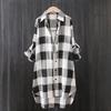 Cotton and linen shirt jacket women's summer thin sunscreen shirt medium and long long-sleeved top loose plaid shirt