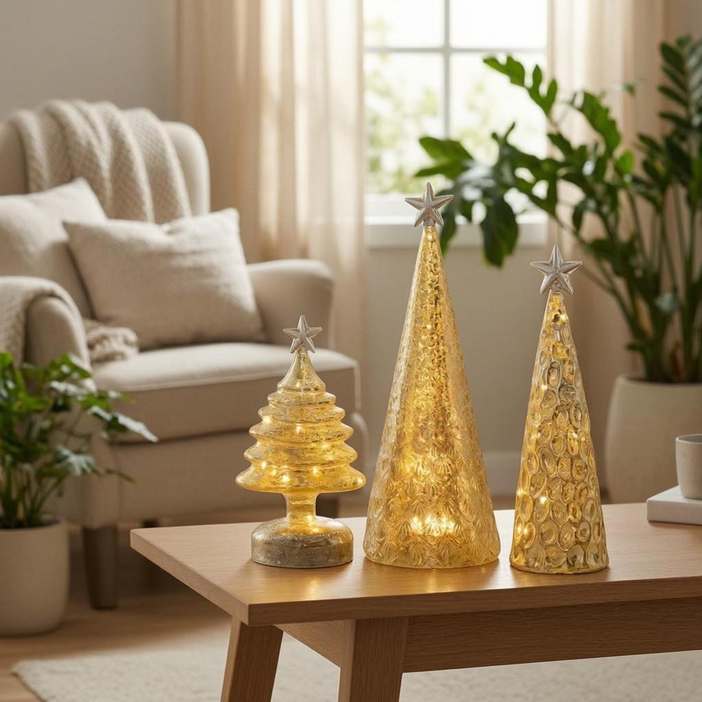3 Pieces Glass Christmas Tree Semi-Transparent Tabletop Decoration Festive