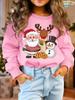 Girl Hoodies Christmas Theme 3D Print Round Neck Sweatshirt for Kids Holiday Casual Top Party Christmas Gift Children's Clothing