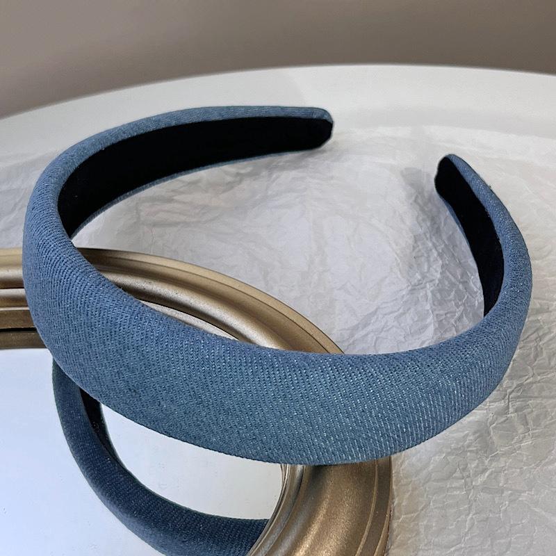3CM Vintage Denim Cloth Headband Simple Sponge Hairband for Women Girls Shopping Face Wash Headpiece Classic Denim Hair Hoop