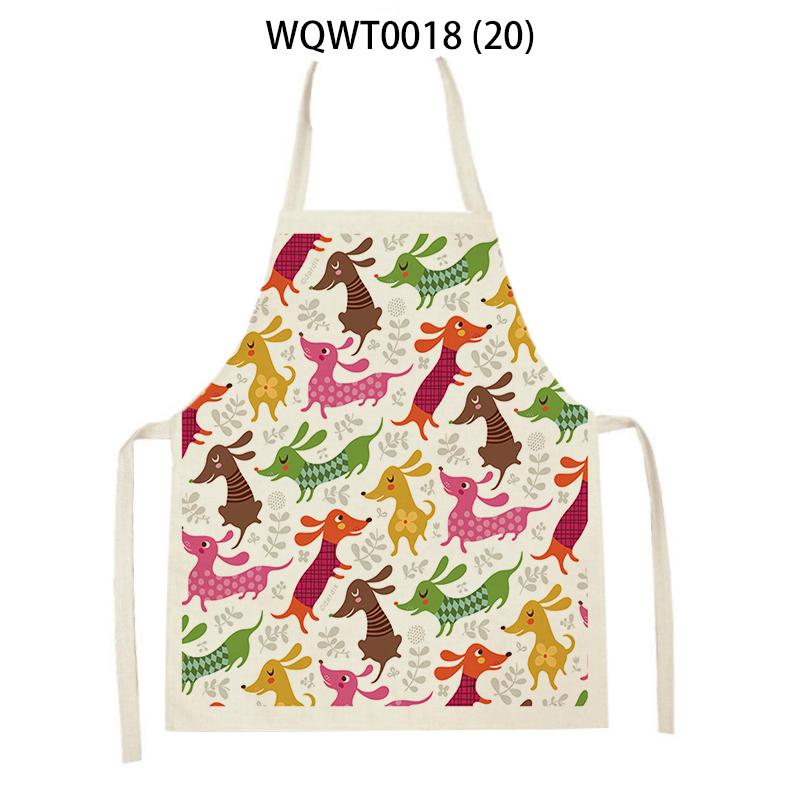 Lovely Animal Dog Printed Linen Sleeveless Kitchen Aprons Women Men Home Cooking Baking Waist Bib Dachshund Cleaning Aprons