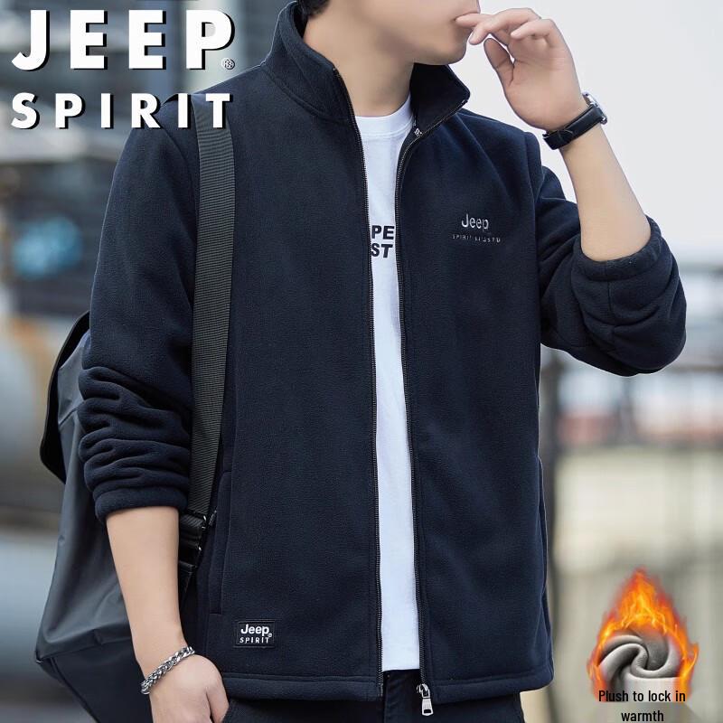 JEEP SPIRIT Men's Stand-Collar Fleece Cardigan Jacket