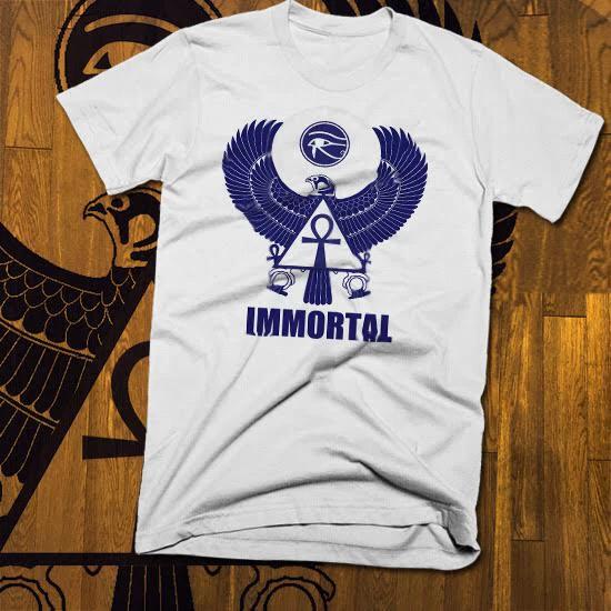 Egyptian Kemet T-shirt Immortal Ankh hieroglyphics blue Falcon S to 3XL, cotton XL