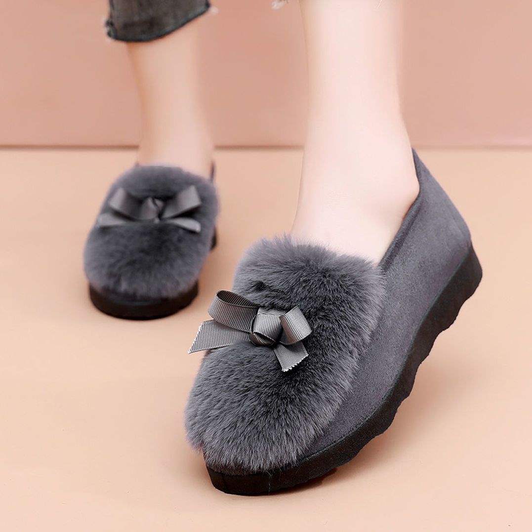 

2025 новые туфли Мао Мао женские бархатные осенне-зимние для улицы ленивые туфли на толстой подошве теплые и нескользящие туфли-бобы женские хлопковые туфли 41