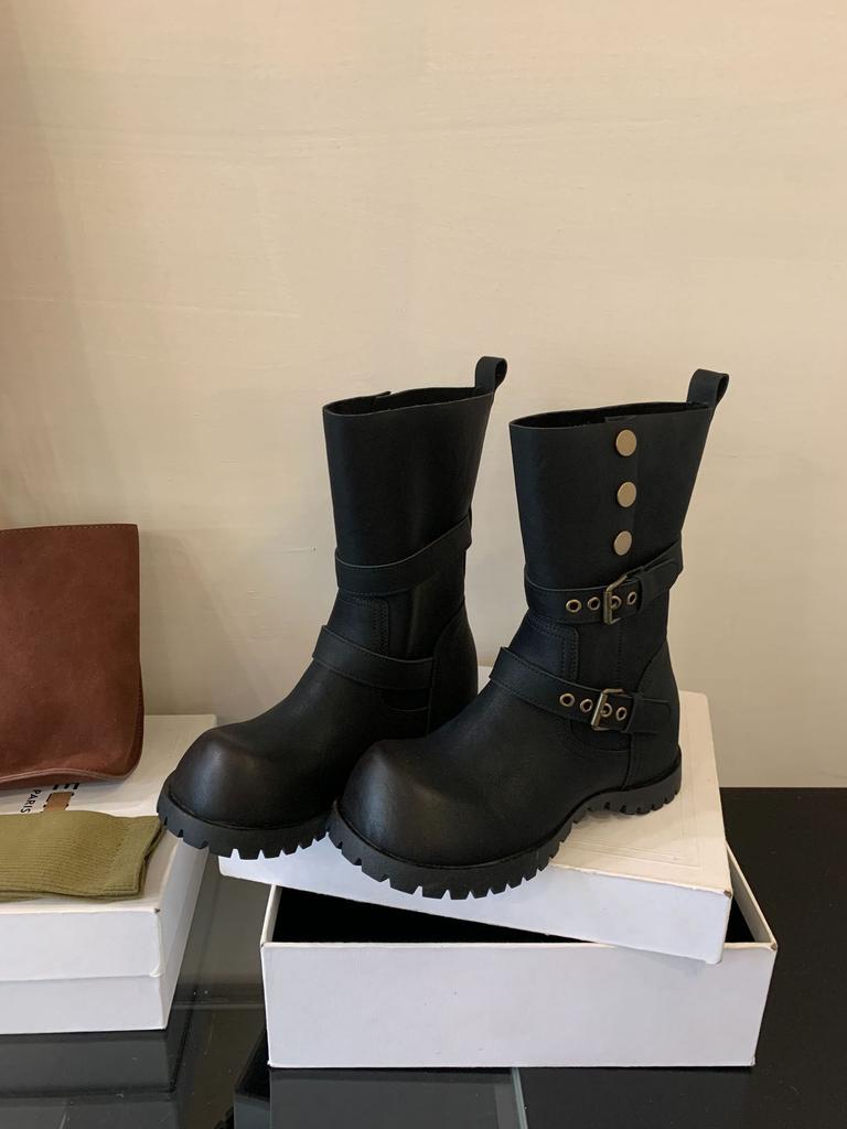 Inner height increase Martin boots women's 2025 autumn and winter new Maillard brown medium tube fashion boots British style two wear short boots