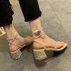 Temperament Sandals Super Fairy Wind Middle Heel 2025 Summer New Rhinestone Internet Celebrity Thick Heel Niche Roman Shoes Tide