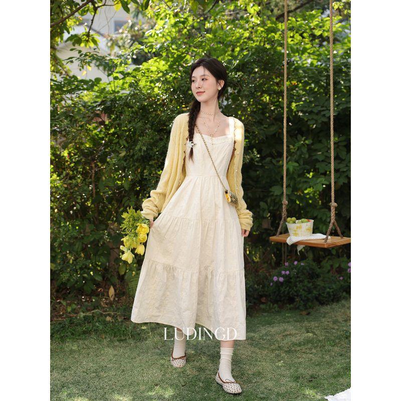 Plus-Size Women's Clothing for Slightly Chubby Women, Summer Slimming Cardigan Two-Piece Set with Camisole Dress