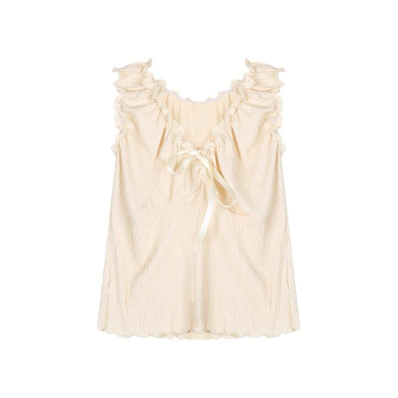 Hong Kong Style Spice Girl Small Suspender Top Women's Summer Slim and Thin Sleeveless Pure Desire To Wear V-neck Inside with Short Vest