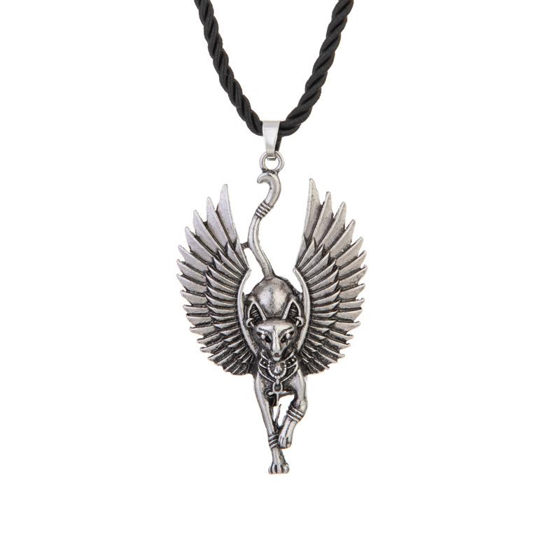 New Egyptian Mythology Ancient Egyptian Cat God Wings Men Pendant Necklace Jewelry