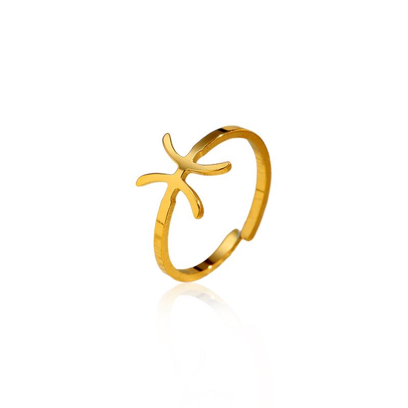 European and American plated stainless steel 18k gold personality creative simplicity 11 constellation opening adjustable titanium steel ring