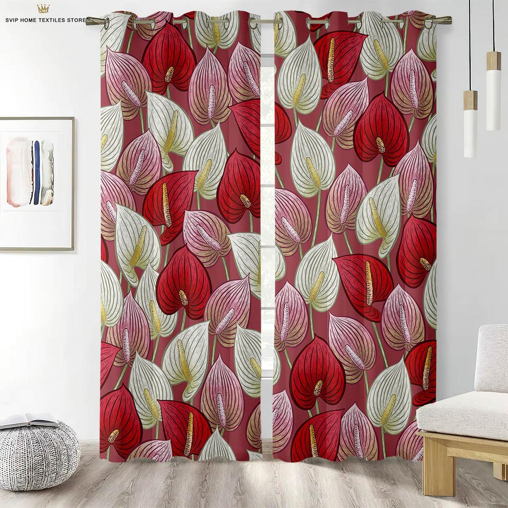 Floral Printed Curtains for Bedroom, Romantic Pastoral Style, Easy to Wash and Care, Home Decoration, 2 PCs