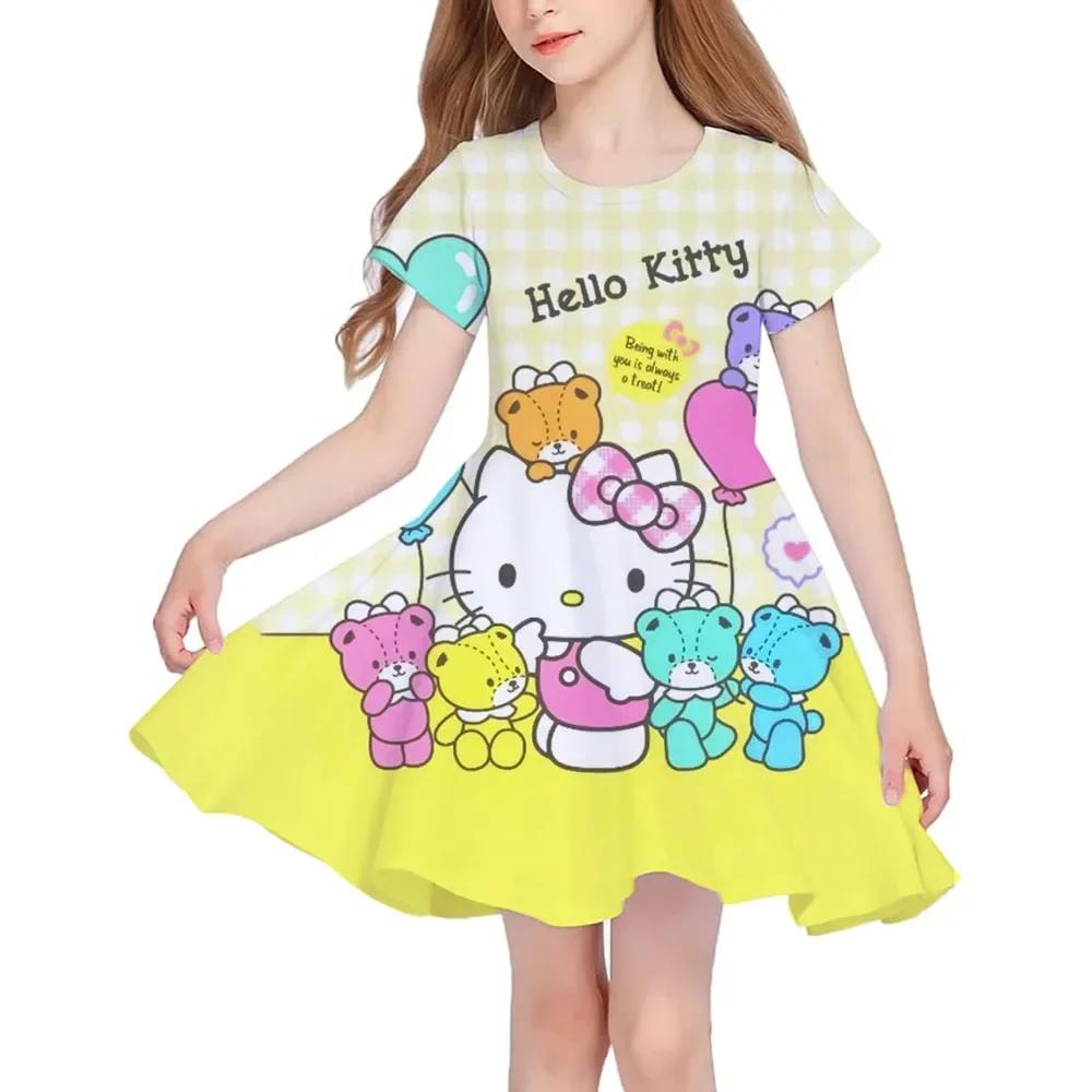Summer New Children's Clothing Hello Kitty Printed Sleeveless Dress For 3-14 Year Old Girls Casual Breathable Princess Dress2025