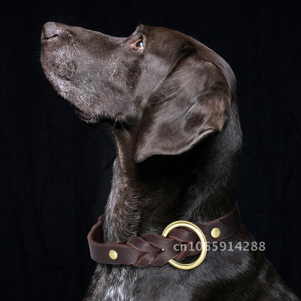 Sada obojku a vodítka pro psa z pravé kůže, pletená, odolná kůže, střední velikost pro psy, obojky pro domácí mazlíčky, ovčák, německý pes, doplňky pro psy, velké