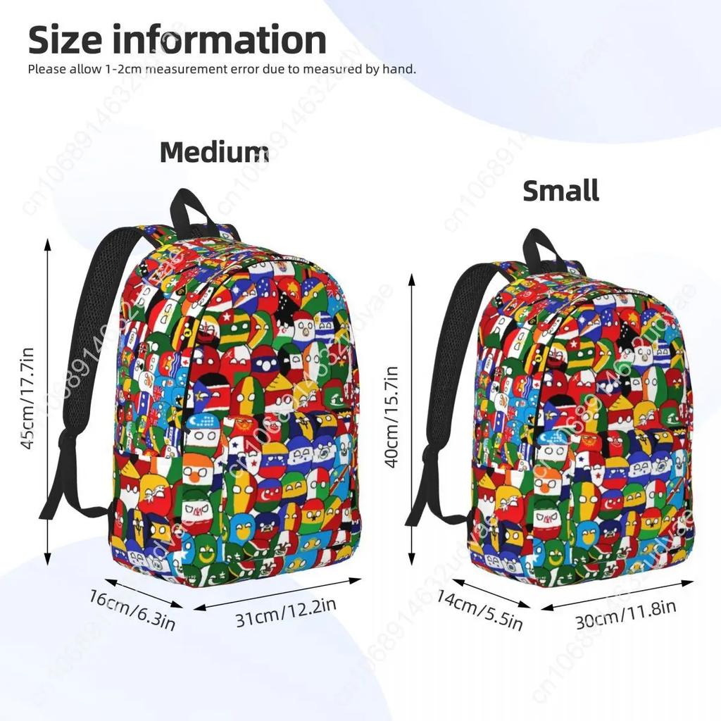 Countryball Cartoon Backpack School Bookbag Countries Earth Canvas Daypack Preschool Kindergarten Bag