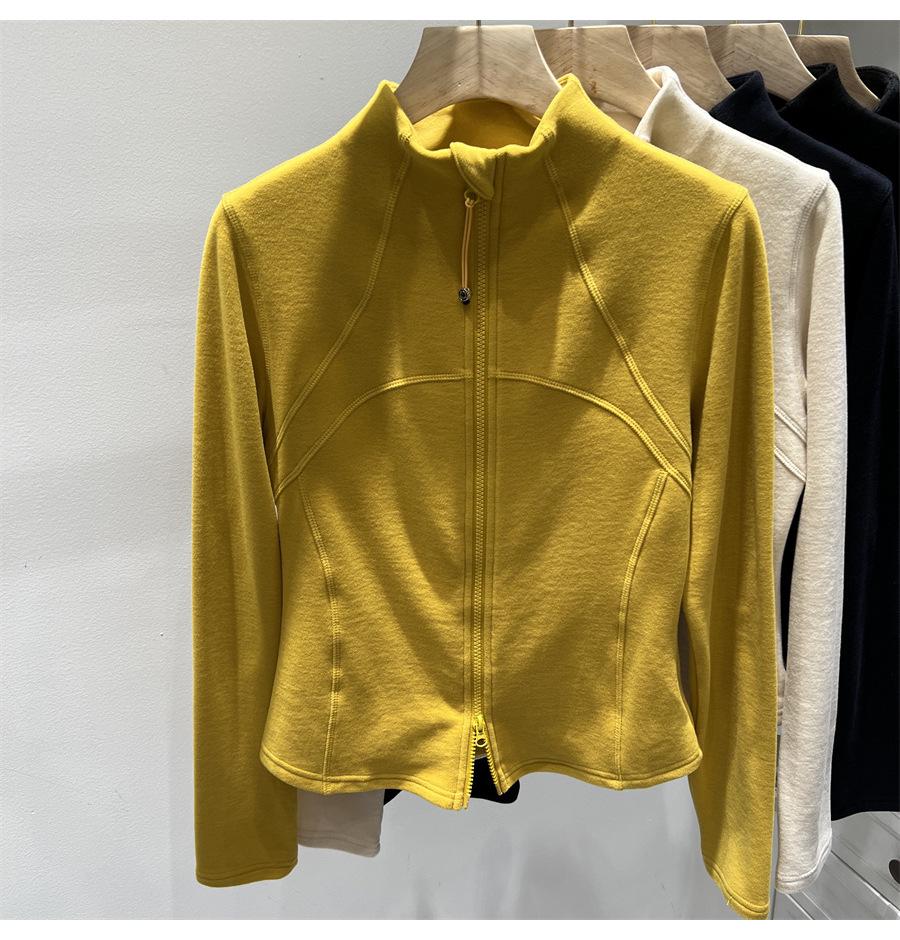 Women's Spicy Girl High-Neck, Waist-Cinching Warm T-shirt: Long-Sleeve, Double Zipper, Polar Fleece Base/Outerwear for Autumn/Winter