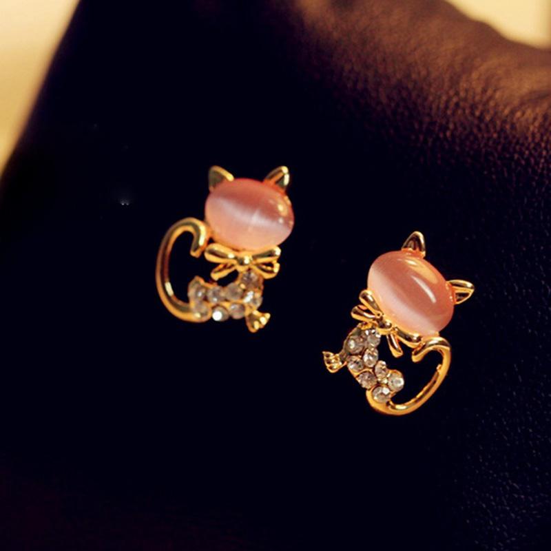 Hot Fashion Earrings/jewelry/Lovely Rhinestone Cat Cute Stud Gifts For Women Girls 2024