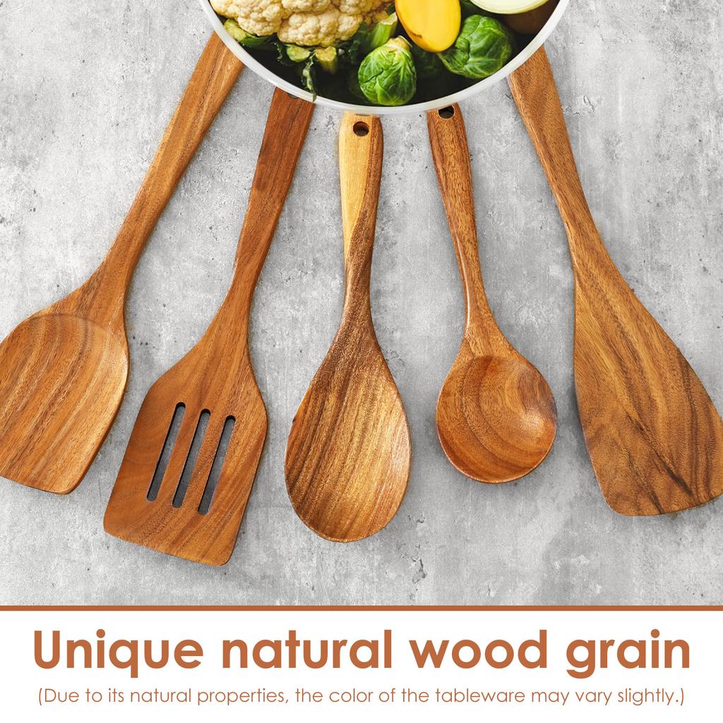 4/5/7Pcs Wooden Spatula Wooden Utensil Set Nonstick Cooking Utensil Set High Temperature Resistant Soup Spoon for Kitchen Gadget