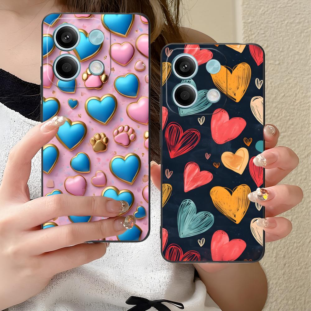 Y2K Glowing Hearts Mobile Phone Case for Xiaomi Redmi 15 14 13 12 A5 3 2 1 C Plus 4G 5G Colorful Printing Cover Cover Luxury