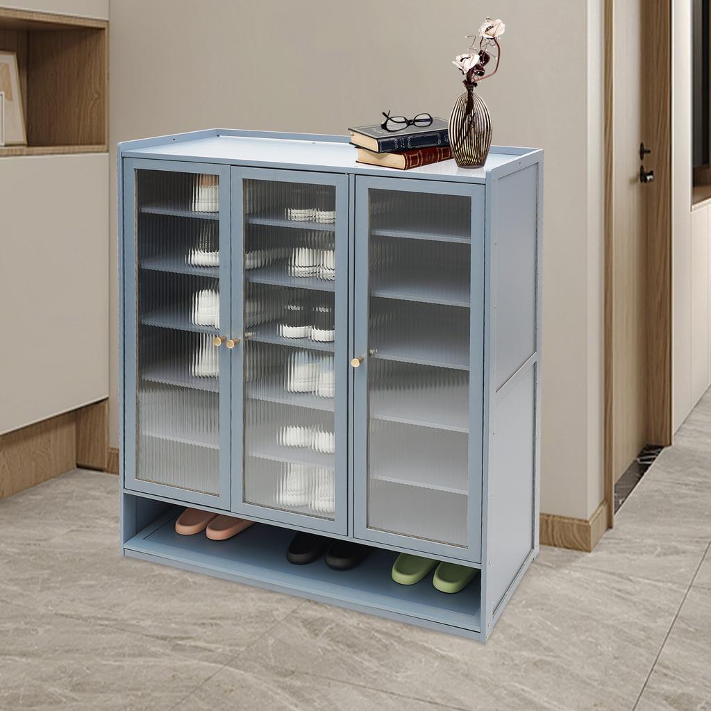 3-door 8-story Fog Blue Shoe Cabinet, Storage Cabinet Suitable for Corridors, Cloakrooms & Living Rooms, Display Storage Holder