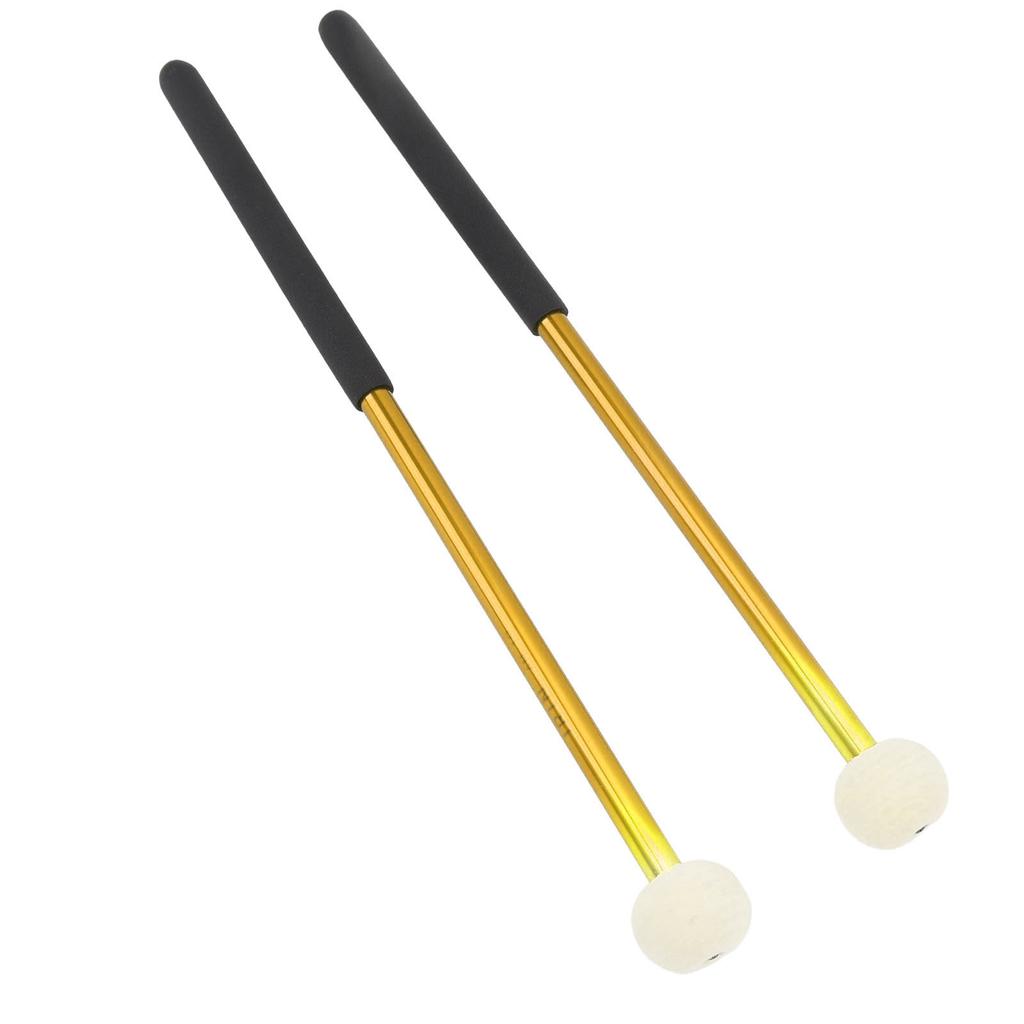 2 Pcs Timpani Mallet Soft Wool Felt Head Anti Slip Rubber Handle Alloy Percussion Stick Gold