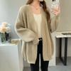 Chic Loose Casual Mid Length Knitted Cardigan Sweater Women Autumn and Winter V Neck Warm Women Sweaters Jacket Elegant Vintage Solid Cardigans 25250