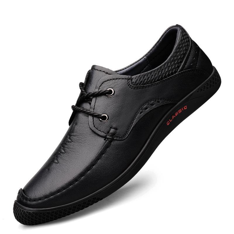 Men's Spring Lace-up Business Leather Shoes - Top Layer Cowhide, Trendy, Casual, Breathable Driving Shoes