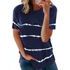 Fashion Women's Loose Short Sleeve T-shirt Round Neck Stripe Print Tops