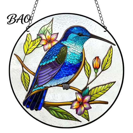 Indoor Outdoor Hanging Ornament Colorful Hummingbird Wall Decoration, Stained Acrylic Suncatcher for Window Nature Inspired Home Decor Decor,