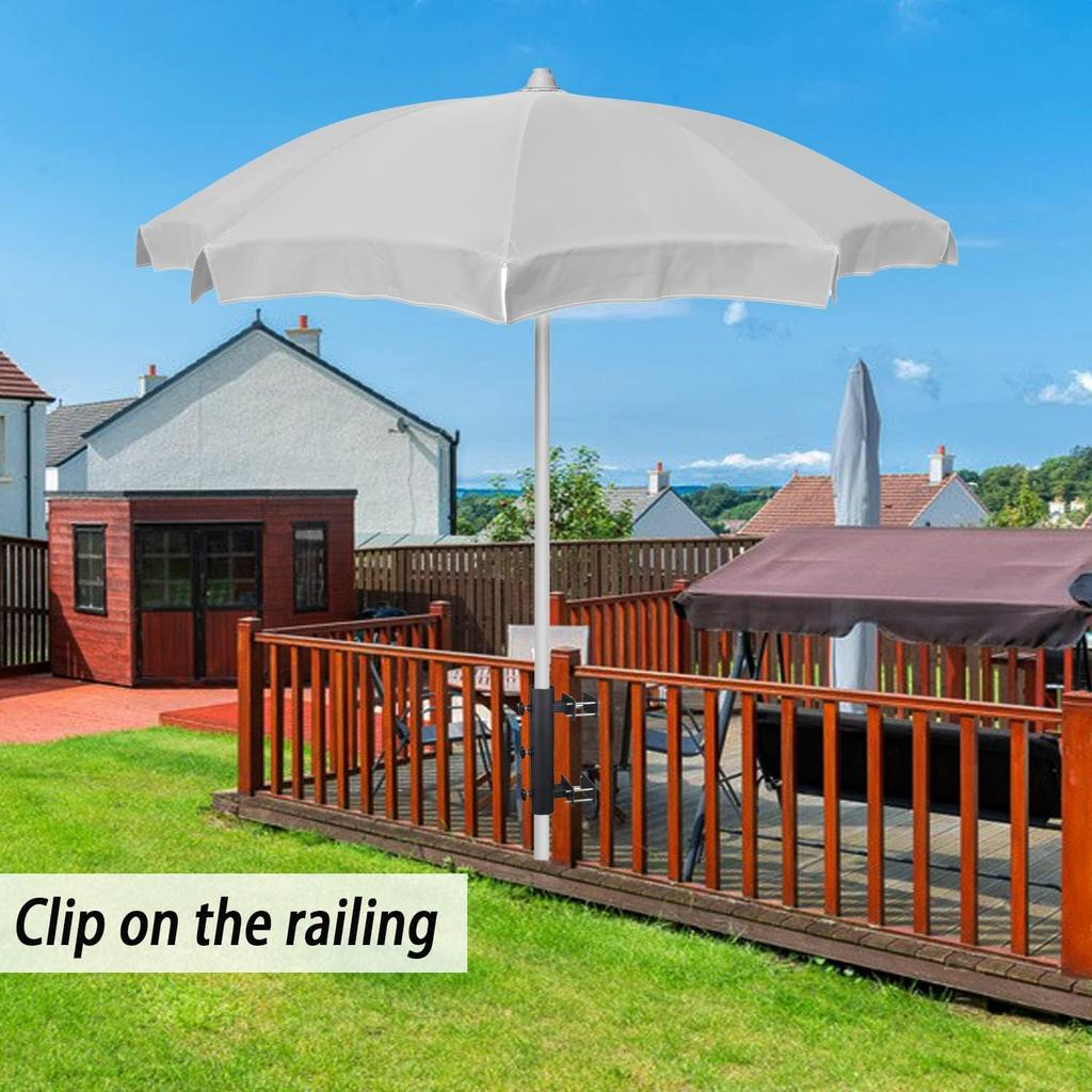 Patio Umbrella Holder Heavy-Duty Adjustable Metal Sun Umbrella Clamp Stand Patio Space and Shade Bracket for Deck Railing,Outdoor