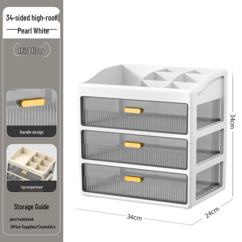 Multi-layer Desktop Organizer: Drawer-Type Storage Box for Office Supplies, Stationery, and Cosmetics