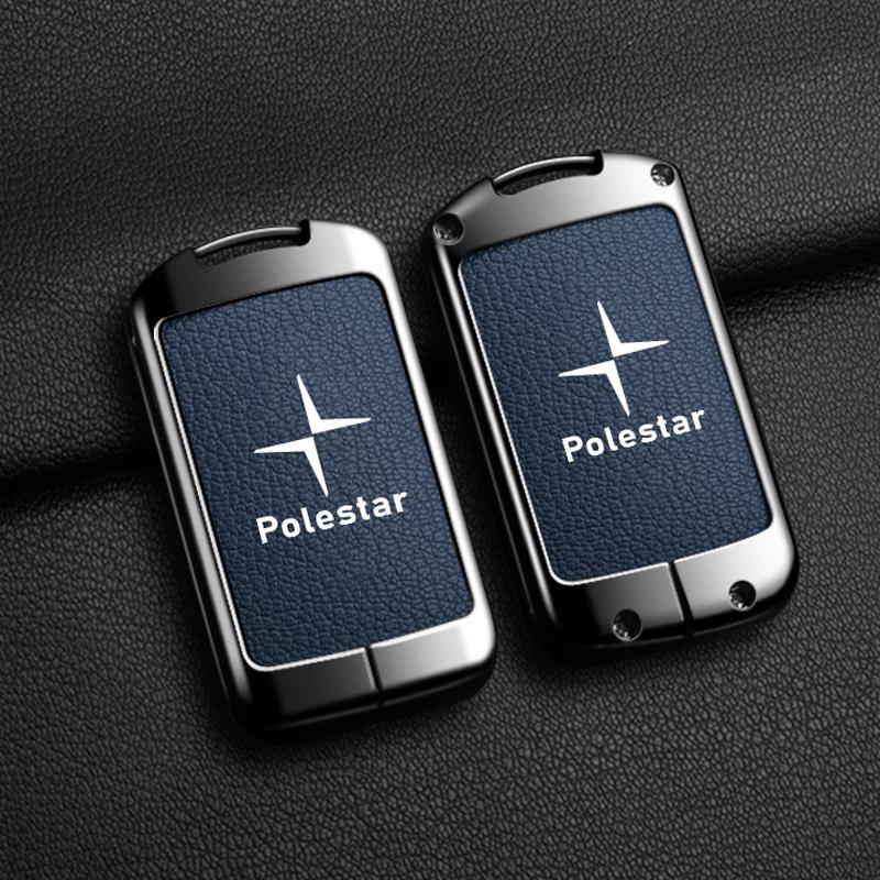 Car Smart Remote Key Case Full Leather Cover Protection Holder Shell For Volvo Polestar 2 Polestar 3 2023 2024 Keyless Keychain