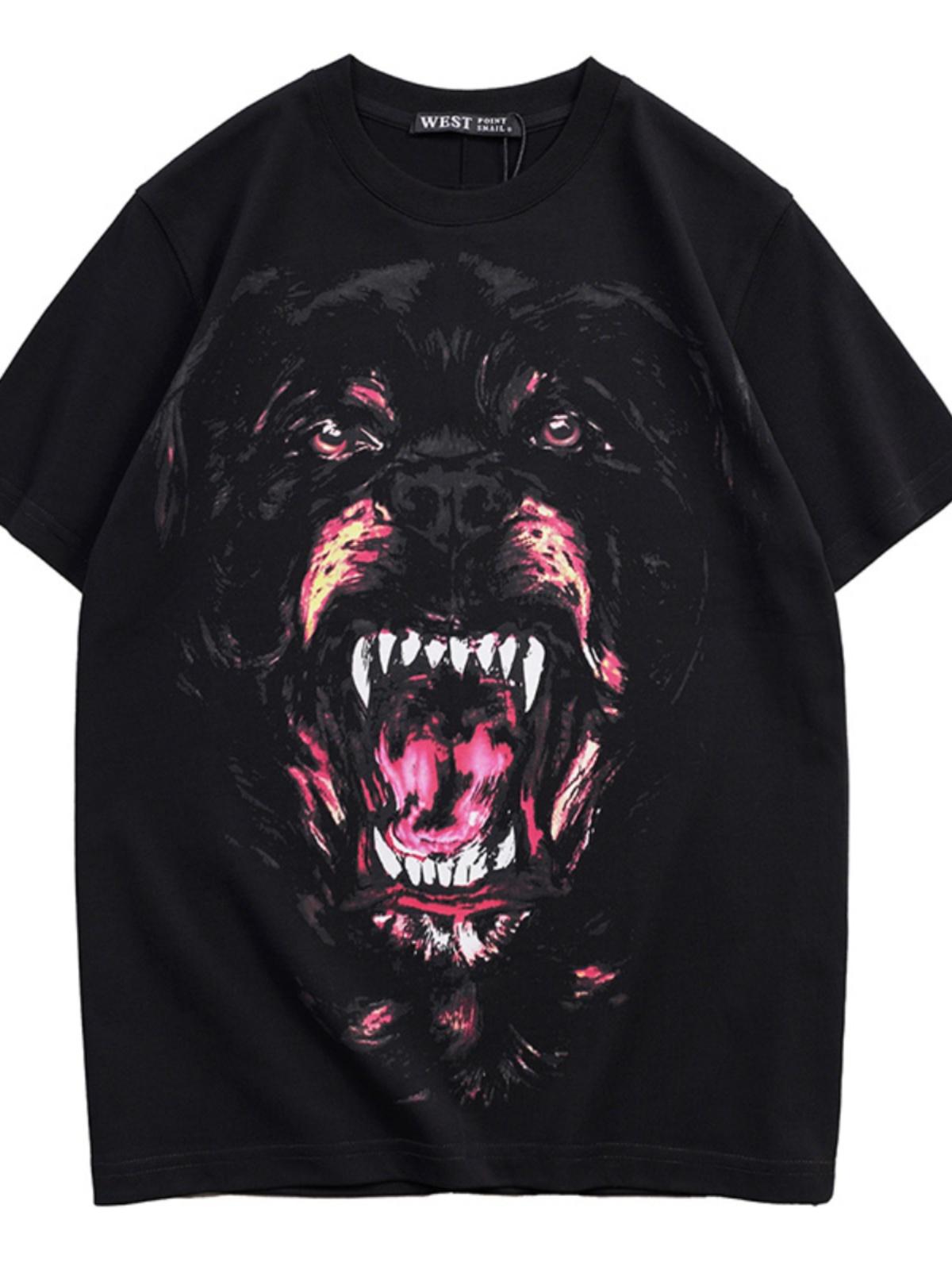 

2025 лето новая футболка с принтом головы собаки, модная мужская футболка свободного кроя, для молодых мужчин и женщин, 100% хлопок S