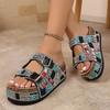 Cork Sandals 2025 Summer New Plus-size Rhinestone Belt Buckle for Women Wearing Platform Slippers