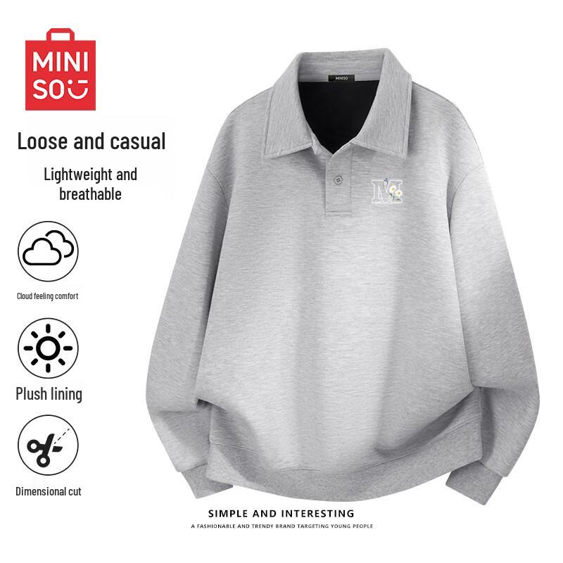 MINISO Men's Heavyweight Fleece-Lined Collared Sweatshirt