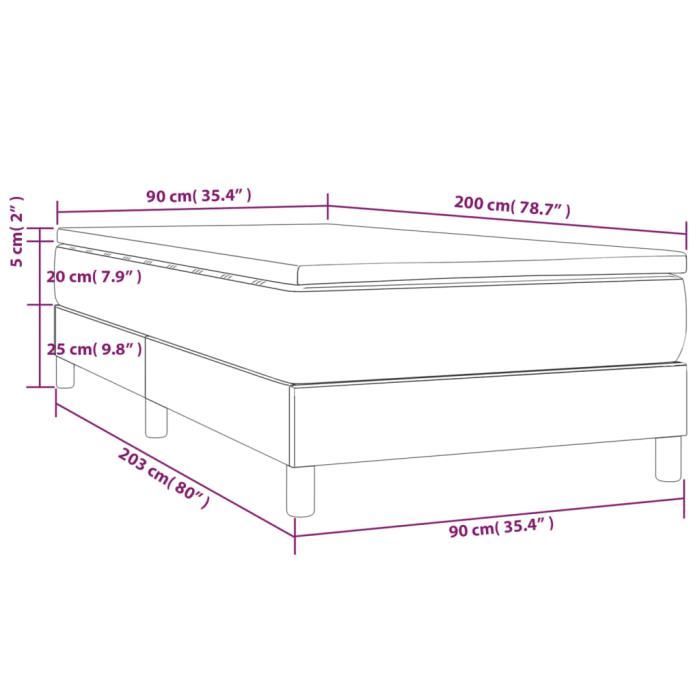 3144144 vidaXL Divan Bed with Mattress Dark Grey 90x200 Cm Fabric