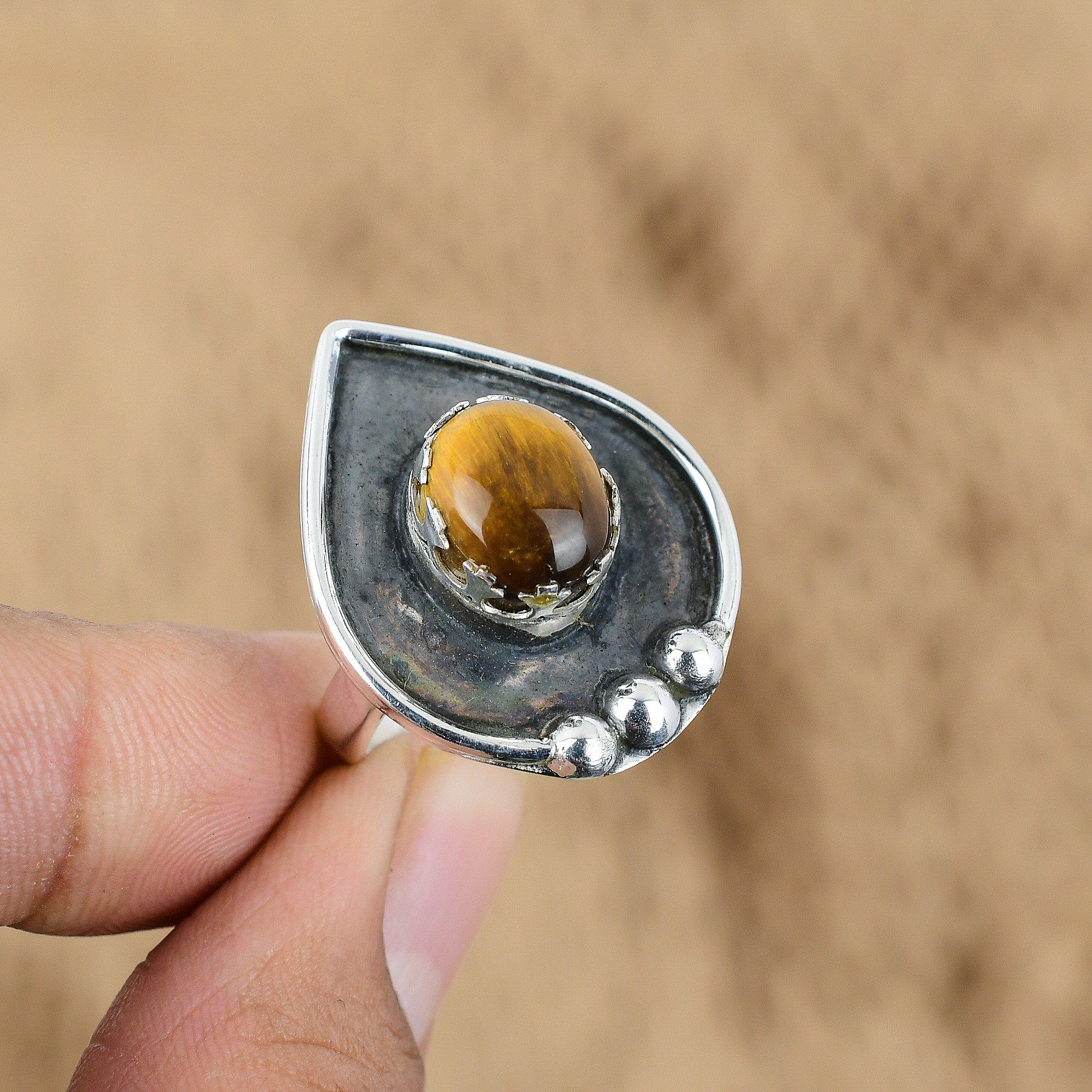 

Natural Tiger S Eye Gemstone Promise Yellow Adjustable Ring 925 Sterling Silver Yes