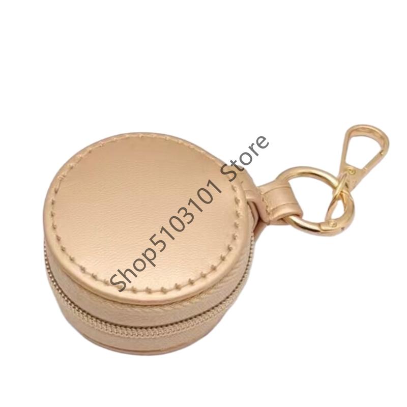 Simple Portable Mini Leather PU Jewelry Box Keychain Travel Bag Charm Pendant Earring Ring Storage Box Key Chain Accessories