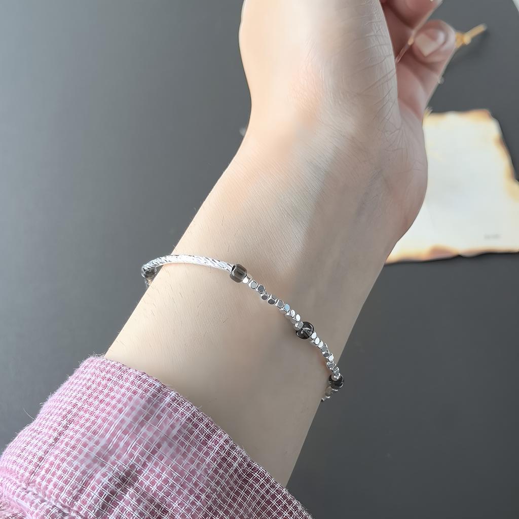 925 Silver Multicolour Bead Bracelet For Women Three Layers Geometry Drip Glaze Versatile Jewelry Dropship