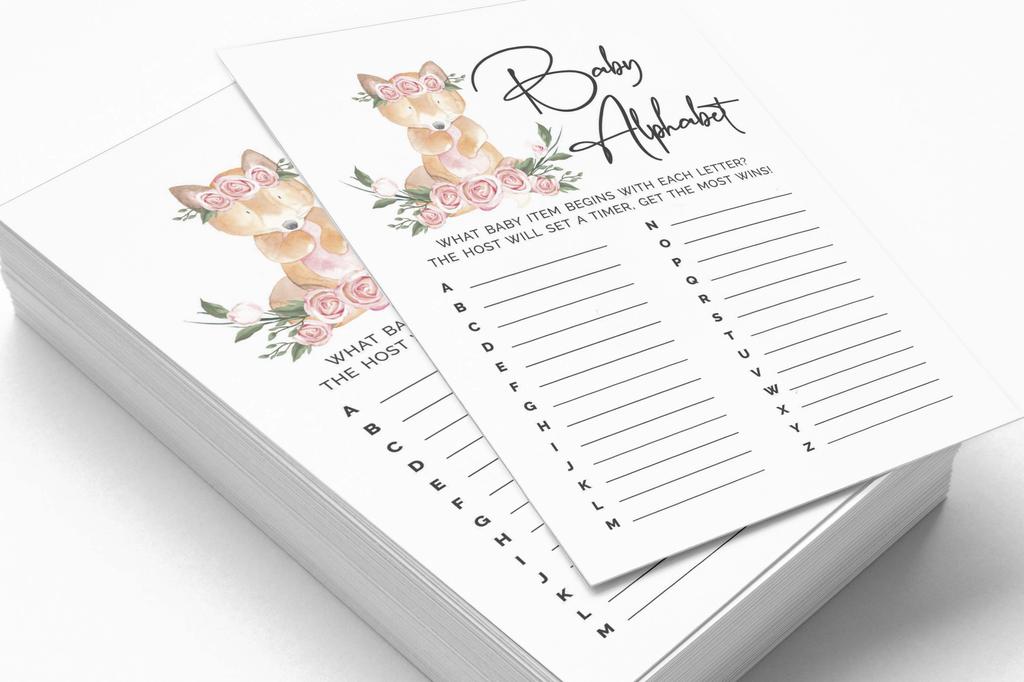 Inkdotpot Fox Animal Baby Shower Game Set Of 50 BabyA  AlphabetA  ABCA  Game Gender Neutral Party