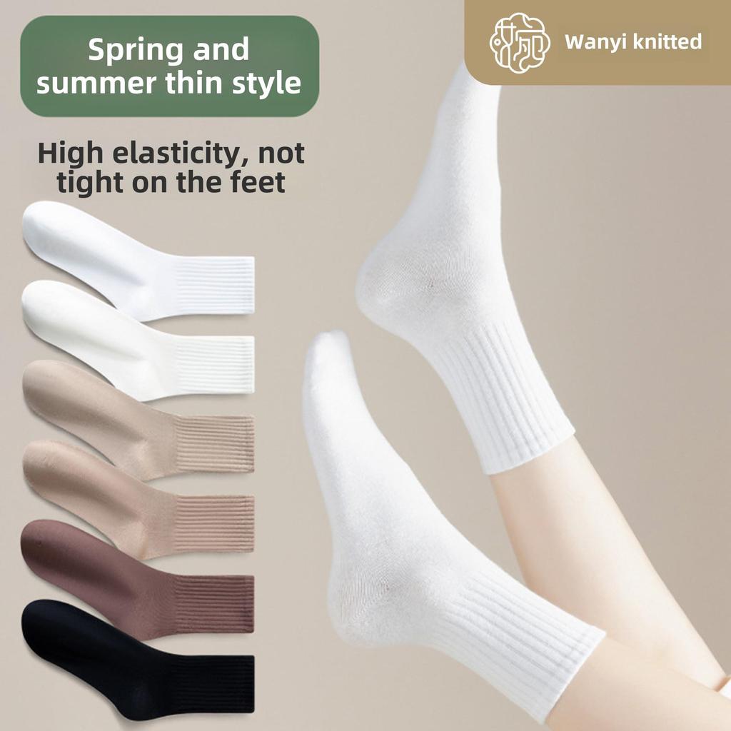 Women's Boneless Socks - Medium Tube, Non-Cotton, Spring/Autumn Style, Black & White, Summer Long Net Red Ins Tide.