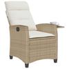 Garden Armchair with Side Table Adjustable Beige Poly Rattan
