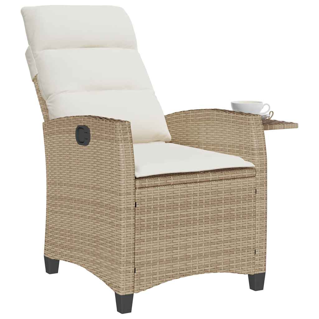 Garden Armchair with Side Table Adjustable Beige Poly Rattan