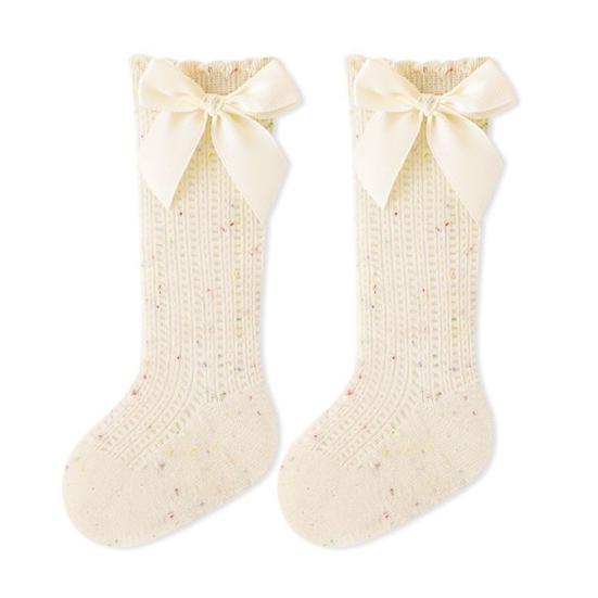 1 Pair Baby Cotton Mesh Socks with Butterfly Bow Thin Summer Crew Socks Breathable XS бежевый