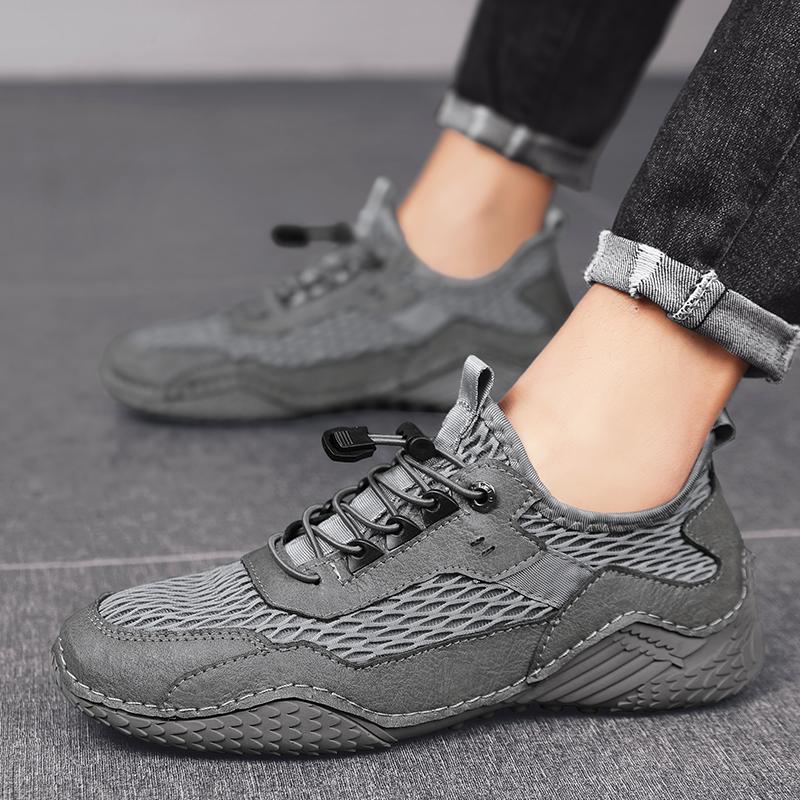Men’s Outdoor Hiking Shoes Grey Driving Shoes Khaki Casual Slip on Summer Black Mesh Shoes Plus Size 45 46