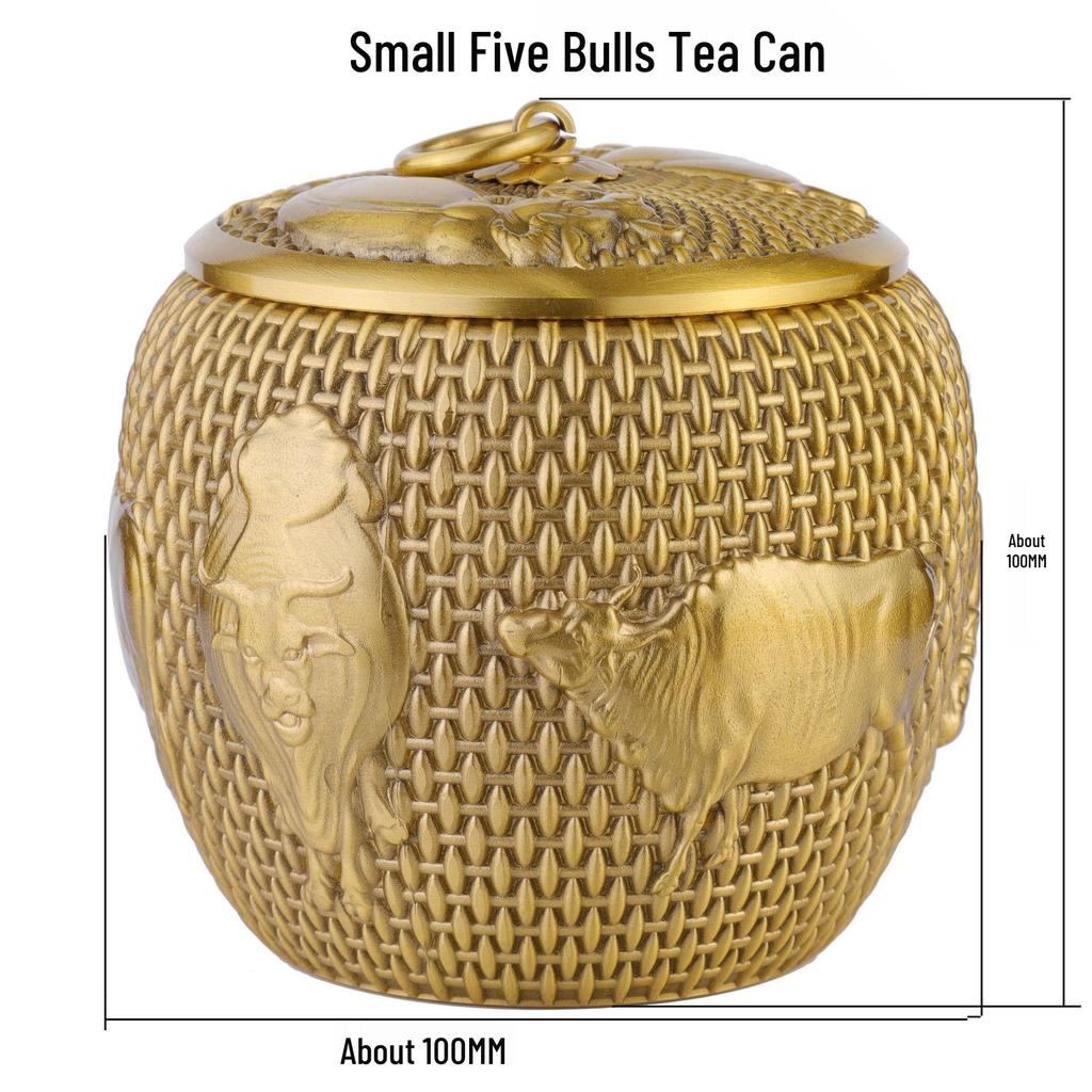 Kowloon Brass Five Bulls Tea Caddy Desk Ornament