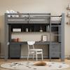 Loft Bed 90x200cm Children's Bed Desk Drawers Storage Shelf Slat Base High Railing Sturdy Staircase Teenagers Adults Dormitory Grey