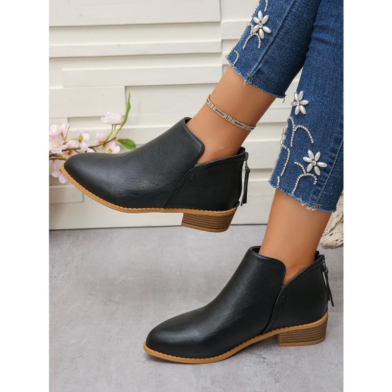 Plus Size Women's Boots Solid Color Slimming Pointed Toe Back Zipper Casual Chunky Sole Thick Heel Boots